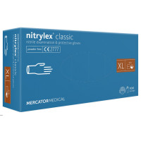 Рукавички нітрилові оглядові нестерильні неприпудрені ТМ «Mercator Medical» Nitrylex Classic блакитного кольору розмір XL №50