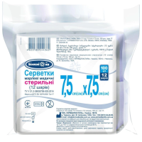Серветки марлеві медичні СТЕРИЛЬНІ (12 шарів) 7,5 см х 7,5 см, 100 шт, тип 17, ТМ Білосніжка